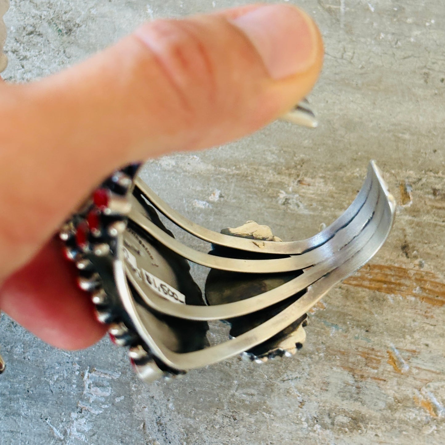 Navajo Darrin Livingston Sterling Silver & Red Coral Coin Cuff