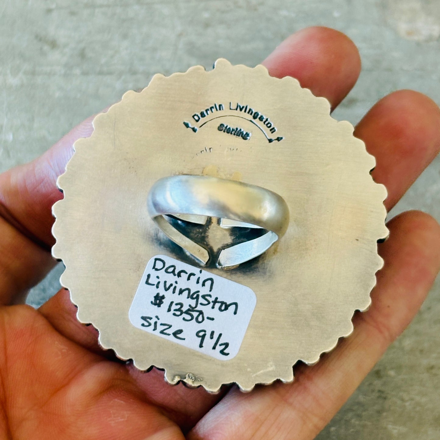 Navajo Darrin Livingston Sterling Silver & Red Coral Coin Ring