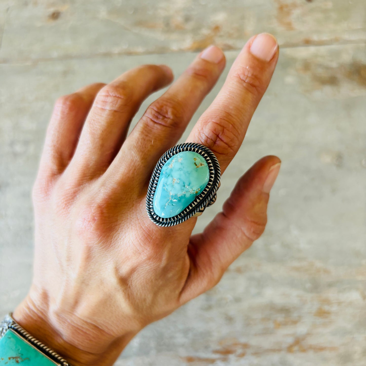 Navajo Floyd Parkhurst Sterling Silver & Carico Lake Turquoise Ring