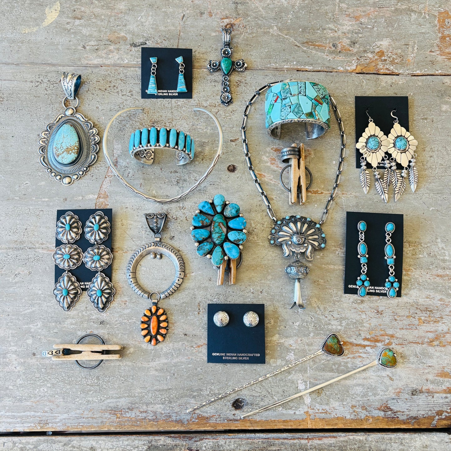 Navajo Lorenzo Ariviso Sterling Silver & Pilot Mountain Turquoise Heart Hair Pin