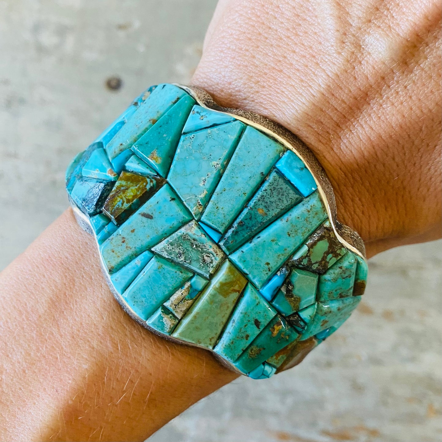 Navajo Lester James Sterling Silver & Turquoise Cobblestone Cuff