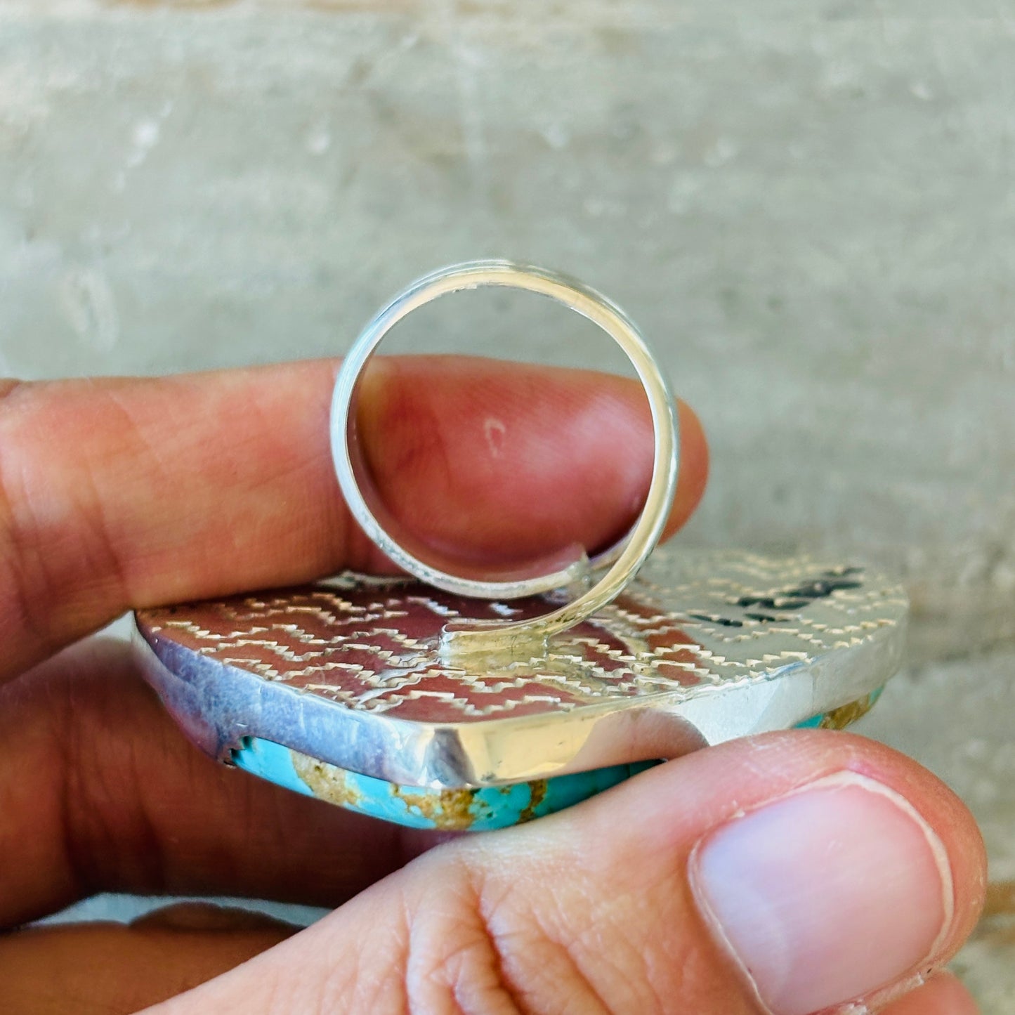 Navajo Langston Thompson Sterling Silver & Kingman Turquoise Heart Ring