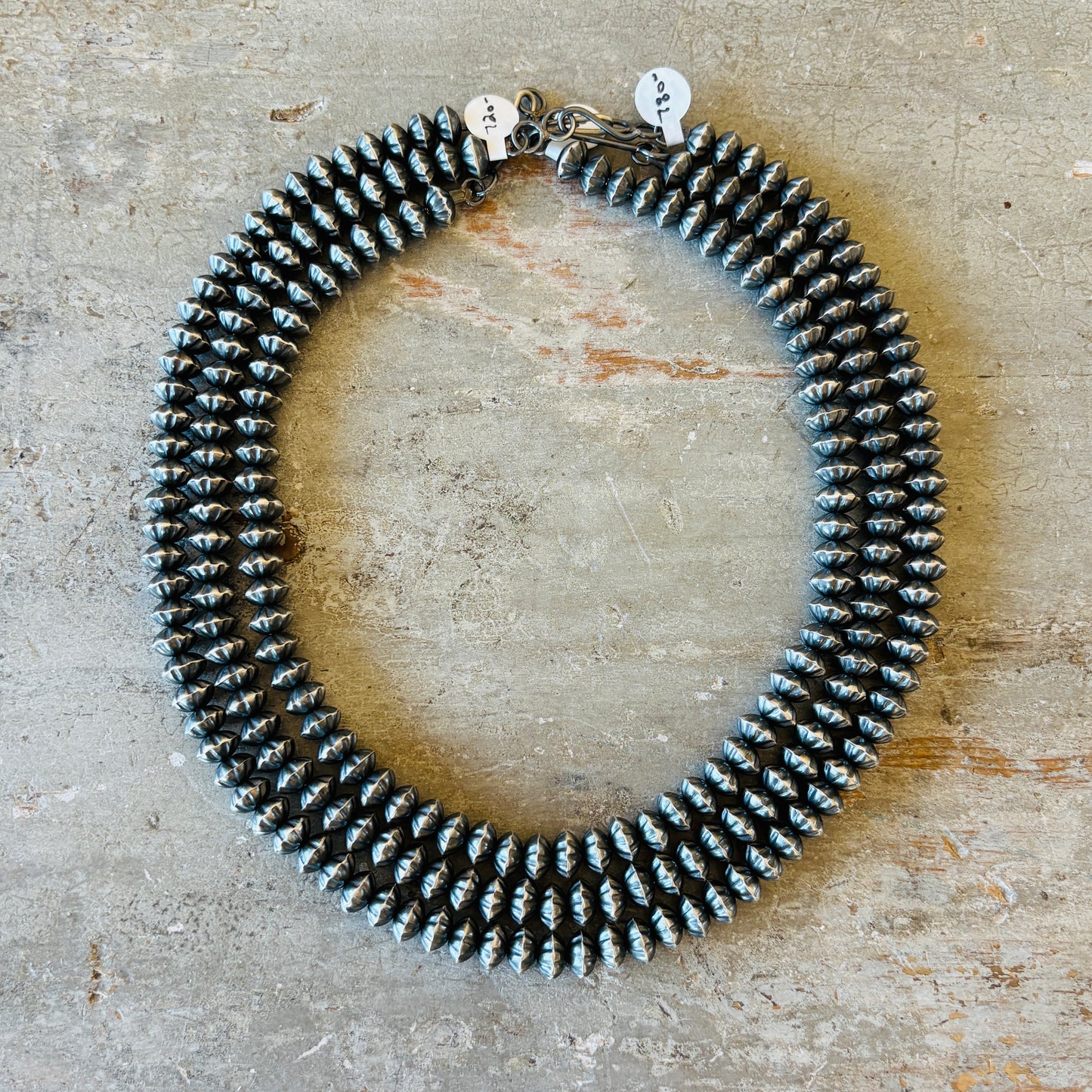 Navajo Austin Haley Sterling Silver 7mm Pumkin Beads Handmade Pearls Necklaces