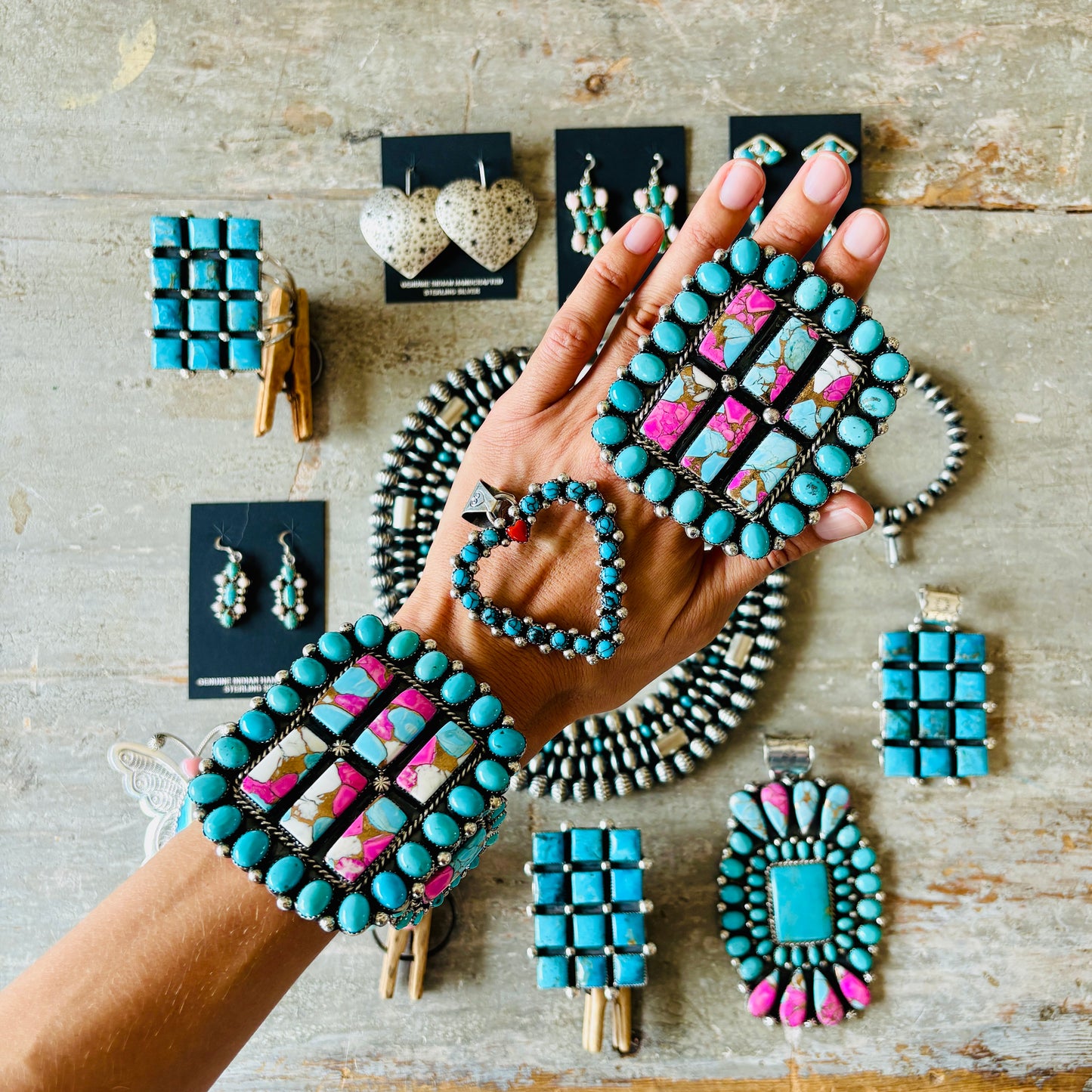 Navajo Lorenzo & Jerilyn Chee Sterling Silver & Kingman Turquoise Statement Cuff