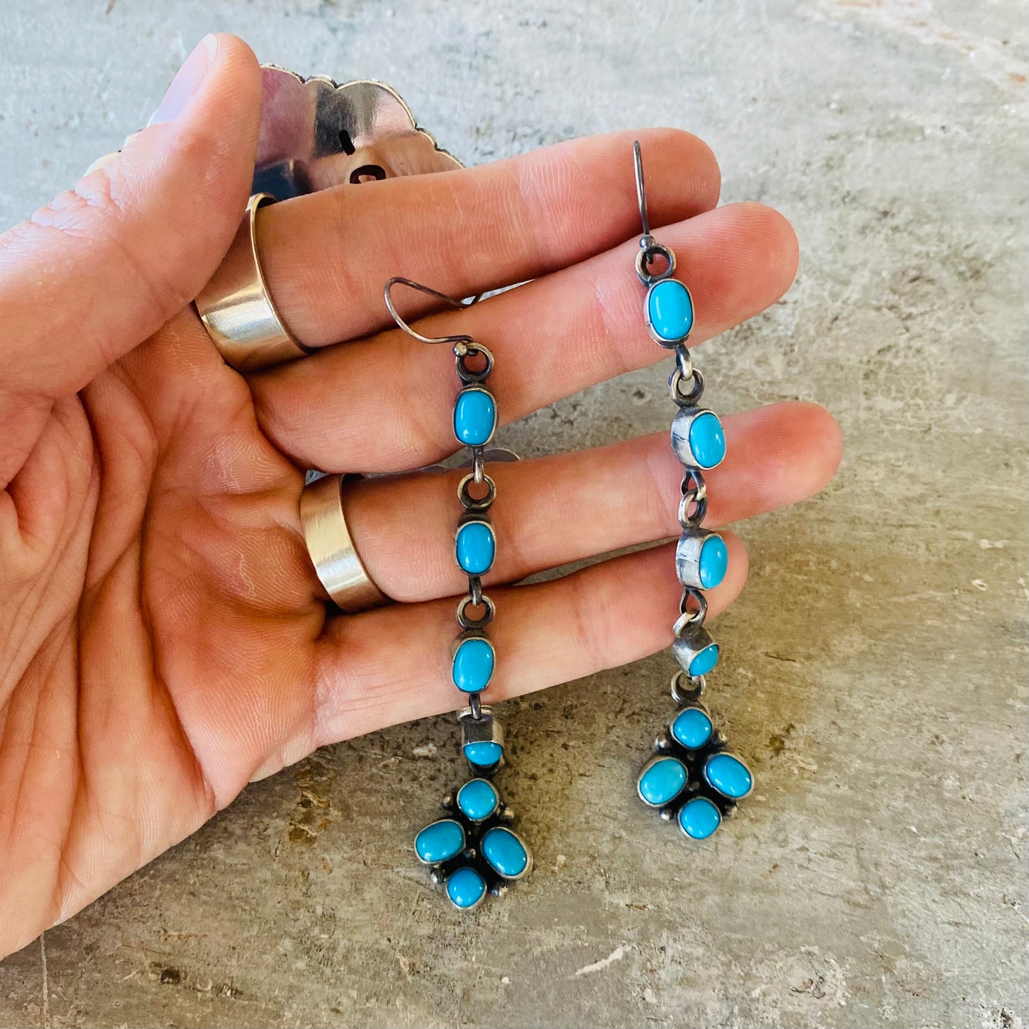 Navajo Elanor Largo Sterling Silver & Kingman Turquoise Earrings