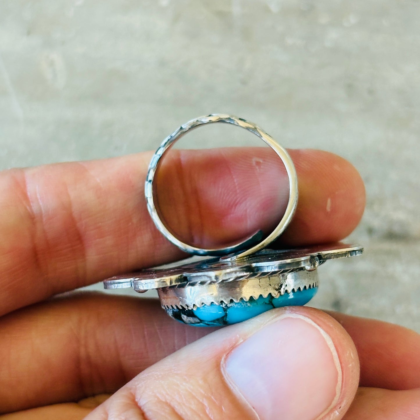 Navajo Tia Long Sterling Silver & Turquoise Ring