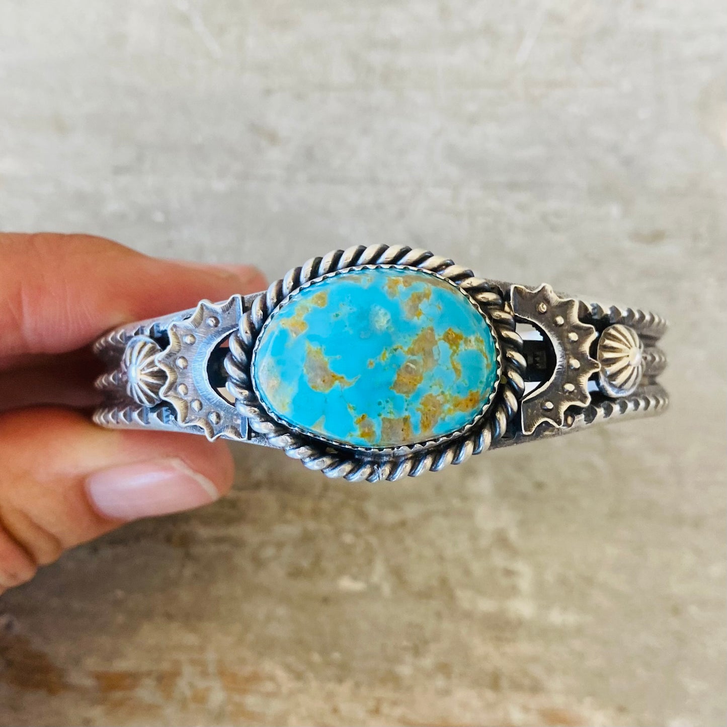 Navajo Kindale Billah Sterling Silver & Kingman Turquoise Stacker Cuff