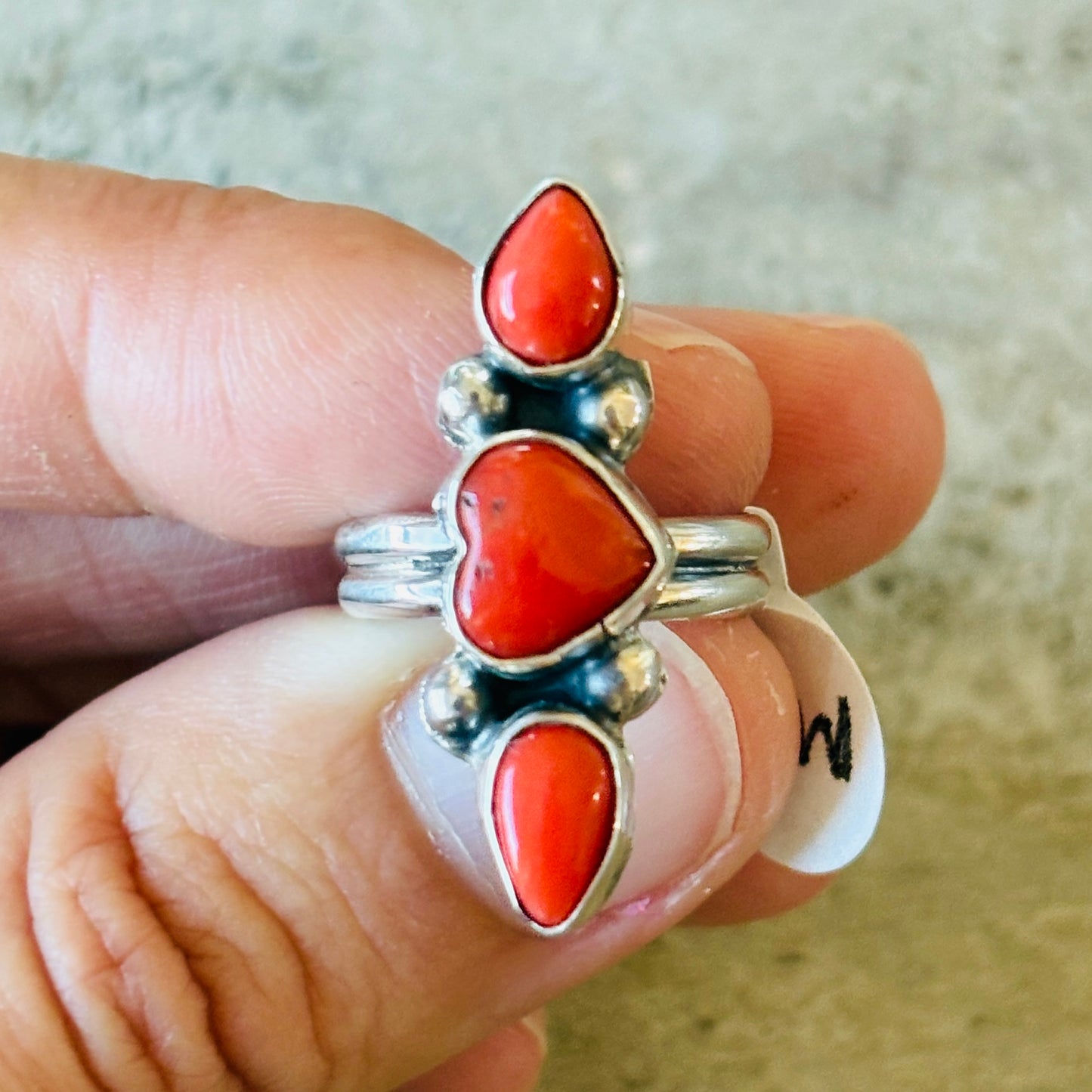 Navajo Mildred Parkhurst Sterling Silver & Red Coral Heart Ring