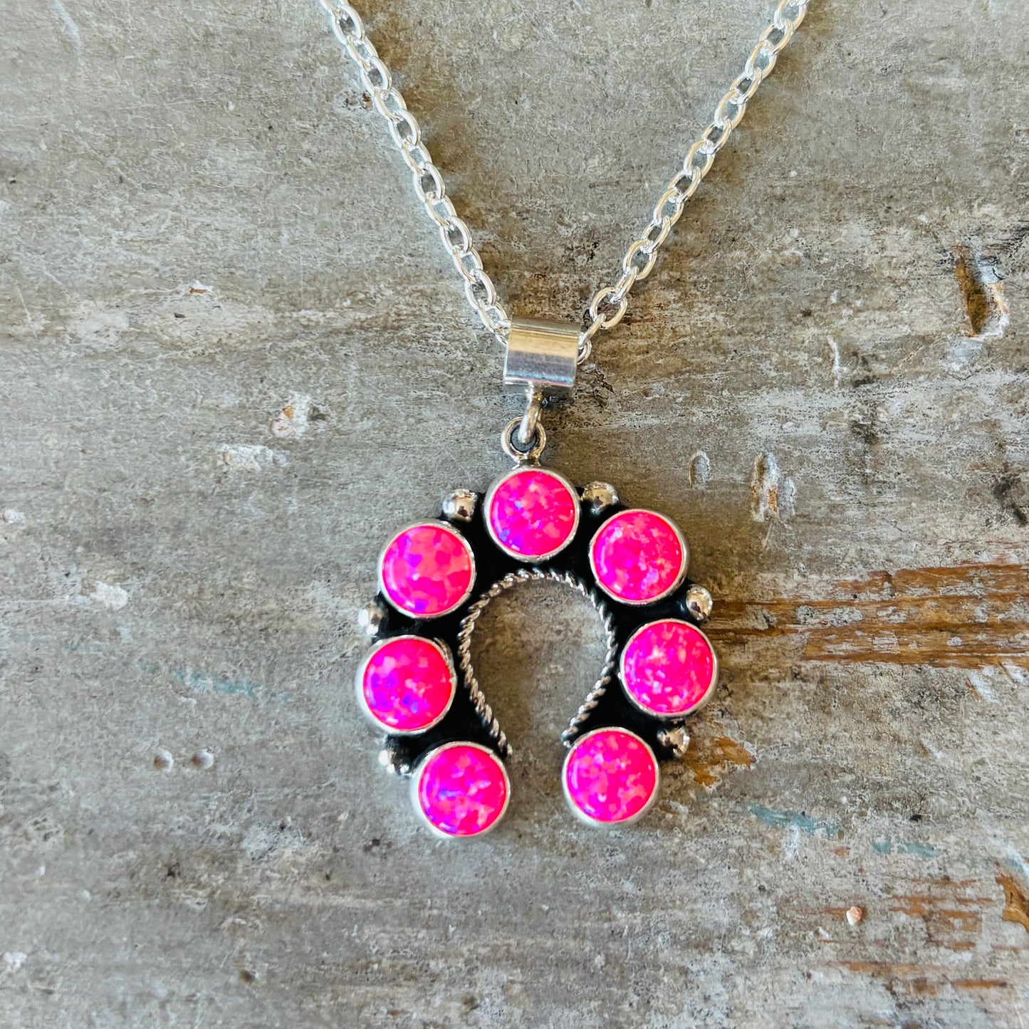 New Navajo Martin Perry Sterling Silver & Pink Lab Opal Naja Pendant