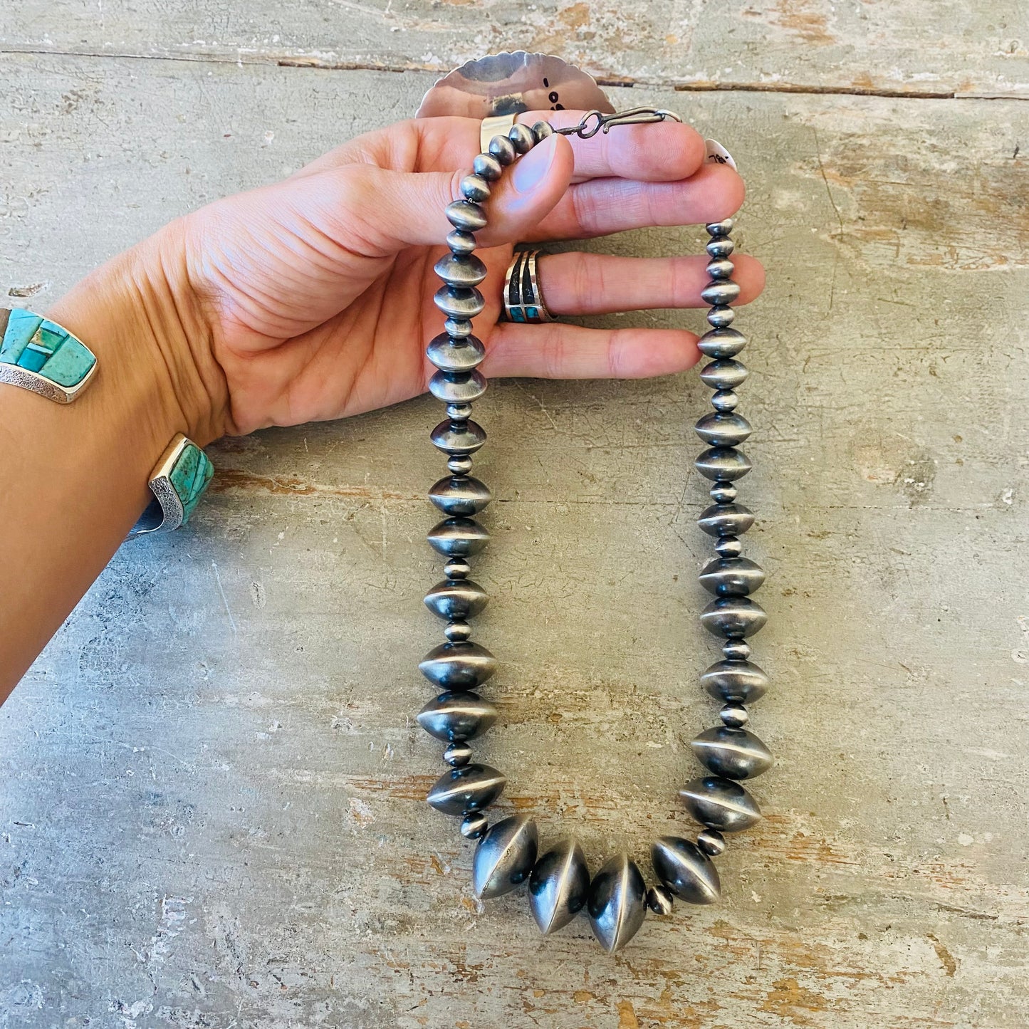 Navajo Tonisha Haley Sterling Silver Fancy Graduated Handmade Pearls Necklace