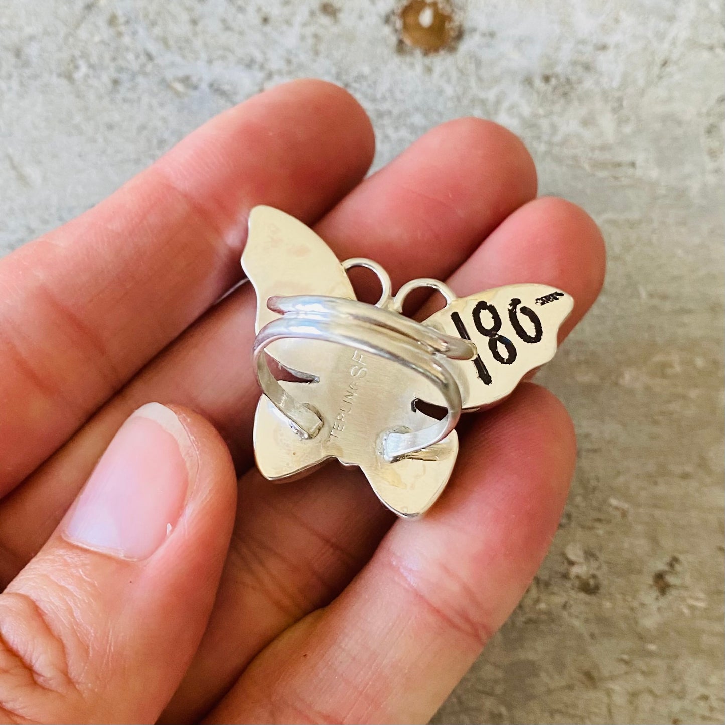 Navajo Steeve Francisco Sterling Silver & Lab Opal Multicolor Butterfly Ring
