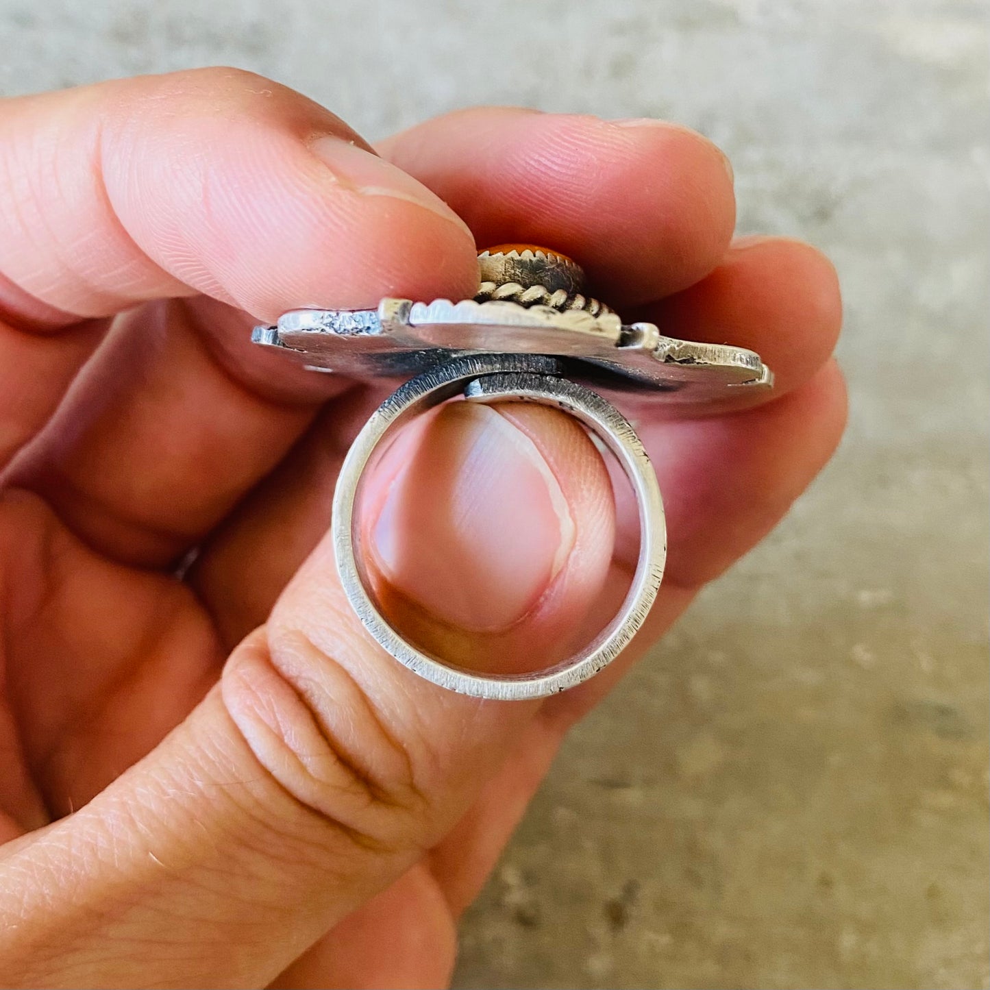 Navajo Kindale Billah Sterling Silver & Orange Spiny Oyster Ring