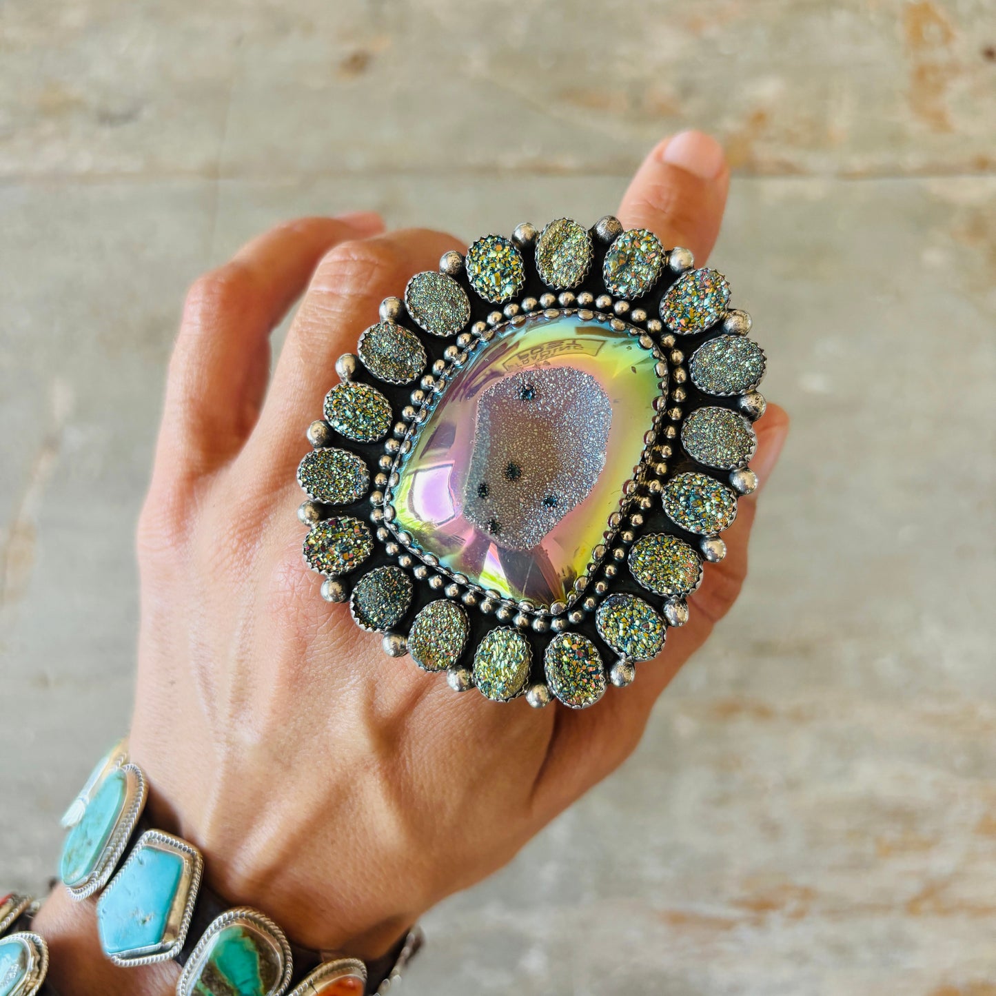 Navajo Hemerson Brown Sterling Silver & Druzy Ring