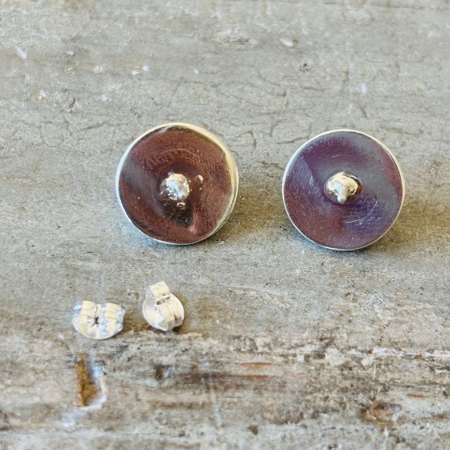 Navajo Marie Yazzie Sterling Silver & Turquoise Button Earrings