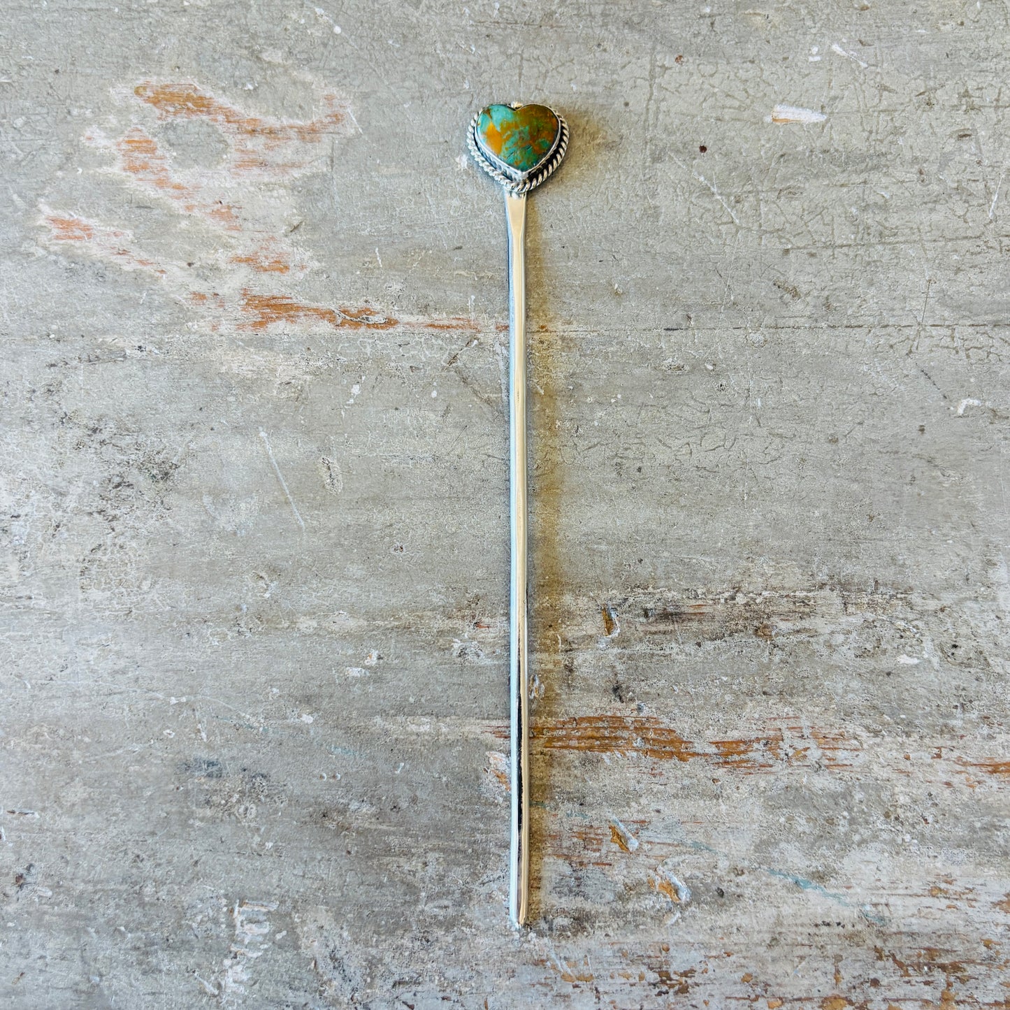 Navajo Lorenzo Ariviso Sterling Silver & Pilot Mountain Turquoise Heart Hair Pin