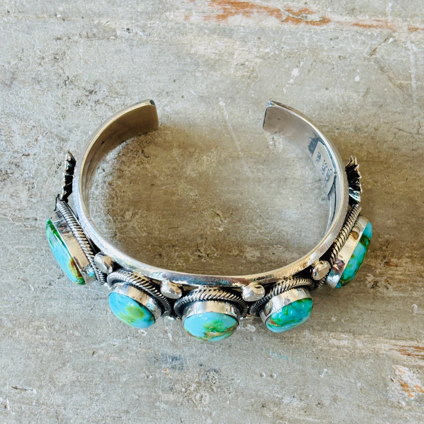 Navajo Hemerson Brown Sterling Silver & Sonoran Turquoise Statement Cuff