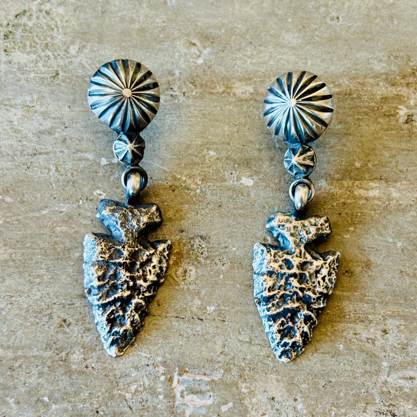 Navajo Gabriel Natan Sterling Silver Arrowhead Earrings