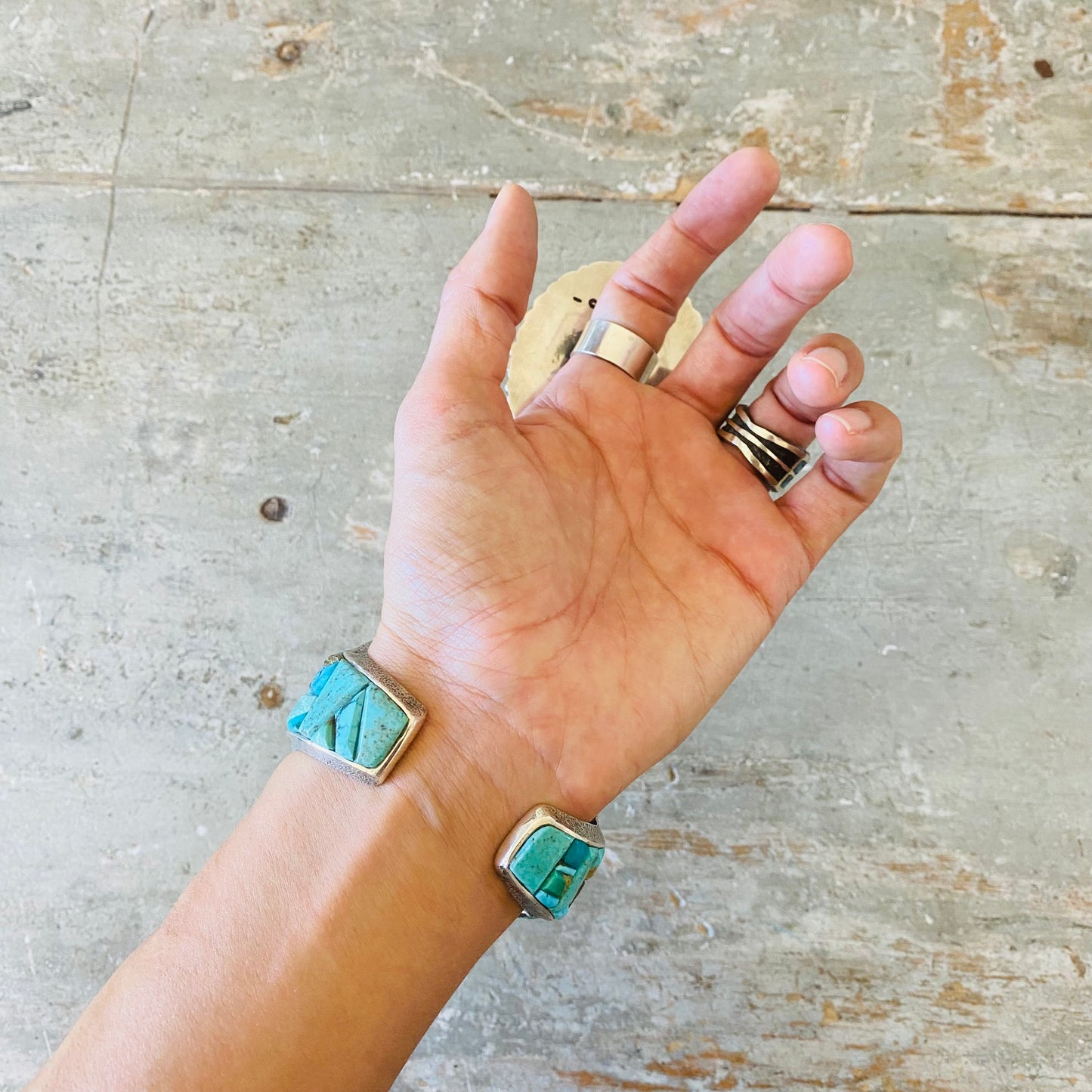 Navajo Lester James Sterling Silver & Turquoise Cobblestone Cuff