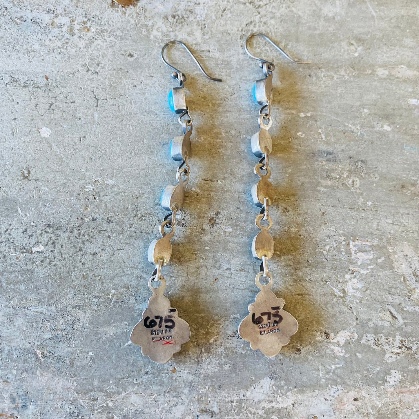 Navajo Elanor Largo Sterling Silver & Kingman Turquoise Earrings
