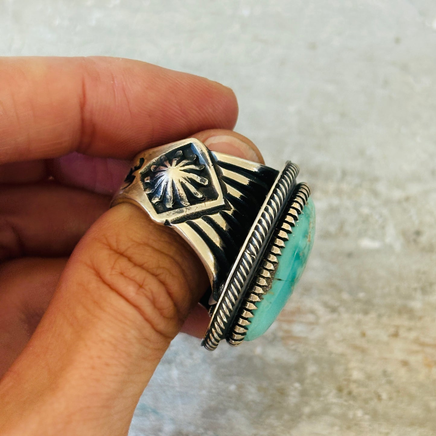 Navajo Floyd Parkhurst Sterling Silver & Carico Lake Turquoise Ring