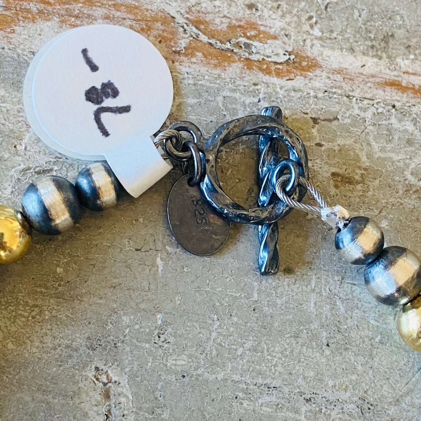 Native Strung Sterling Silver & 18k Gold Plated Machine Made Pearls Graduated Toggle Bracelet