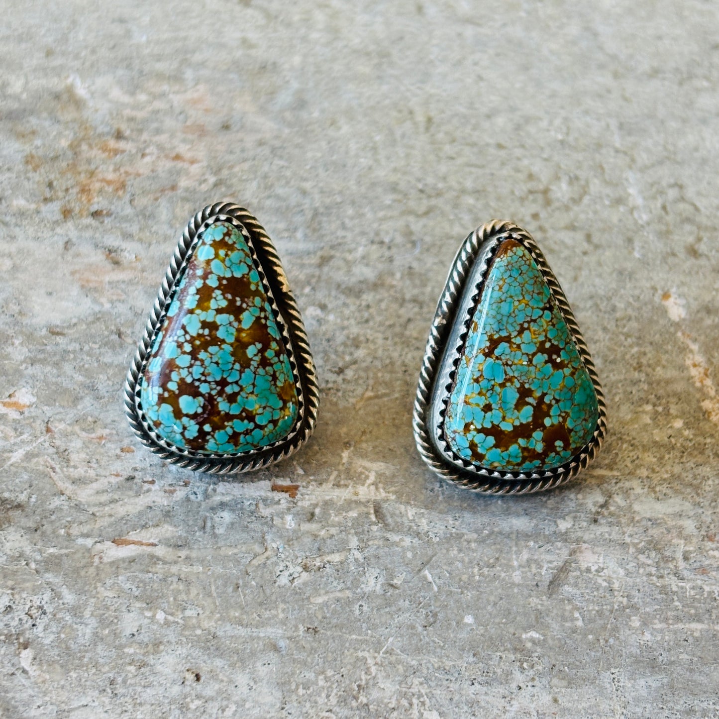 New Navajo Dustin Francisco Sterling Silver & #8 Turquoise Stud Earrings