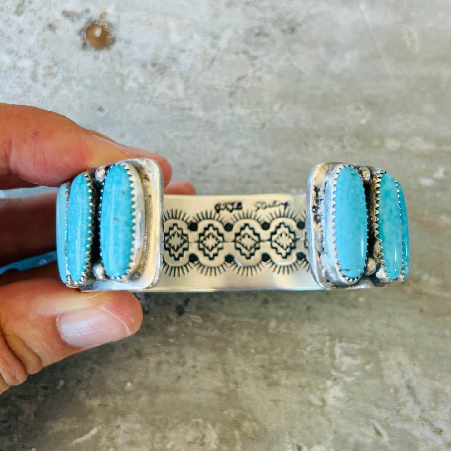 Navajo Glenn Livingston Sterling Silver & Whitewater Kingman Statement Cuff