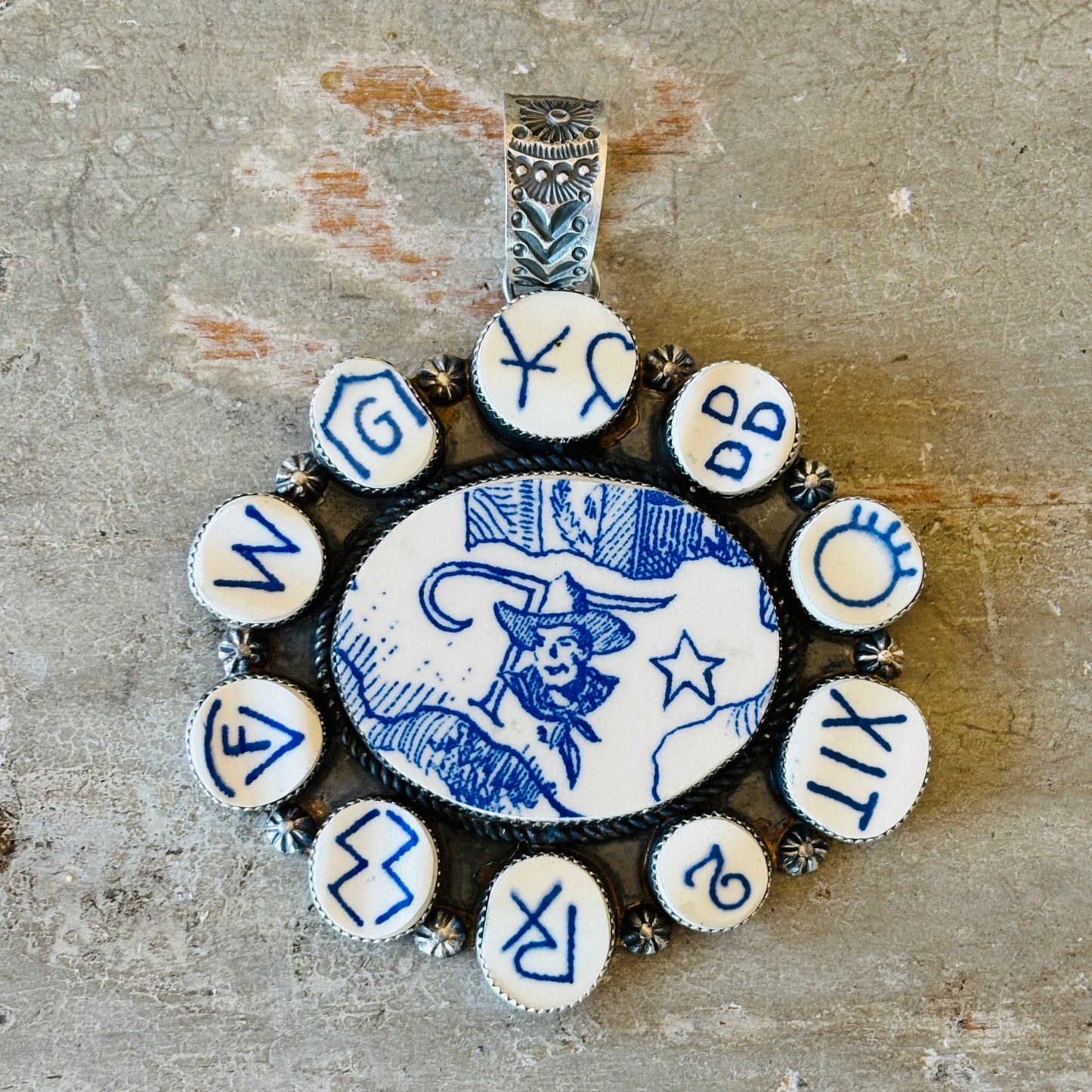 Navajo Kindale Billah Sterling Silver Will Rodgers & Cattle Brands Pendant
