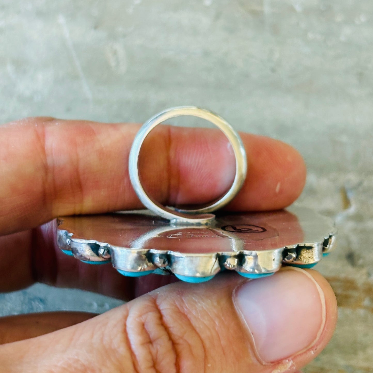 Navajo Geraldine James Sterling Silver - Kingman & Sonoran Gold Turquoise Cluster Ring