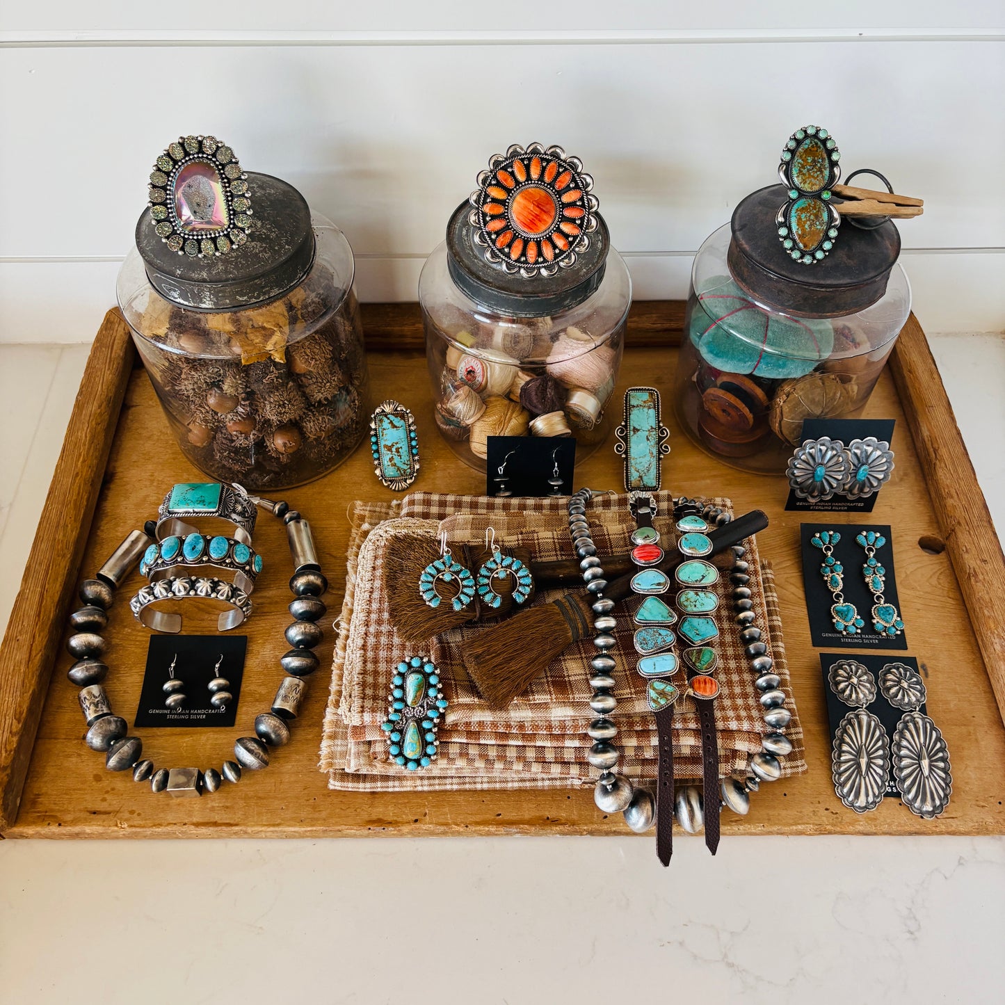 Navajo Signed Sterling Silver & Kingman Turquoise Concho Earrings