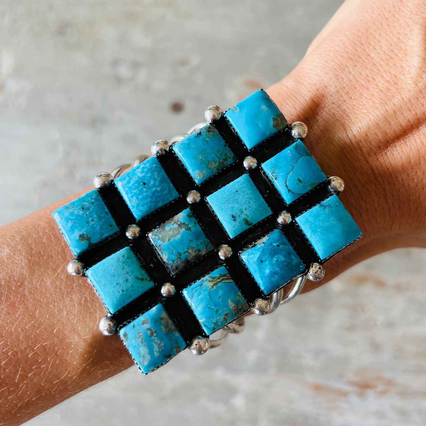 Navajo Lorenzo & Jerilyn Chee Sterling Silver & Kingman Turquoise Statement Cuff