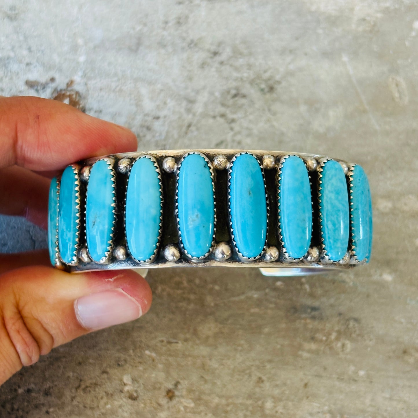 Navajo Glenn Livingston Sterling Silver & Whitewater Kingman Statement Cuff