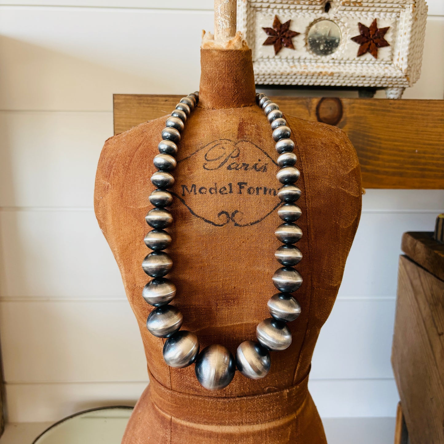 Navajo Tonisha Haley Sterling Silver Graduated Handmade XL Round Pearls Necklace
