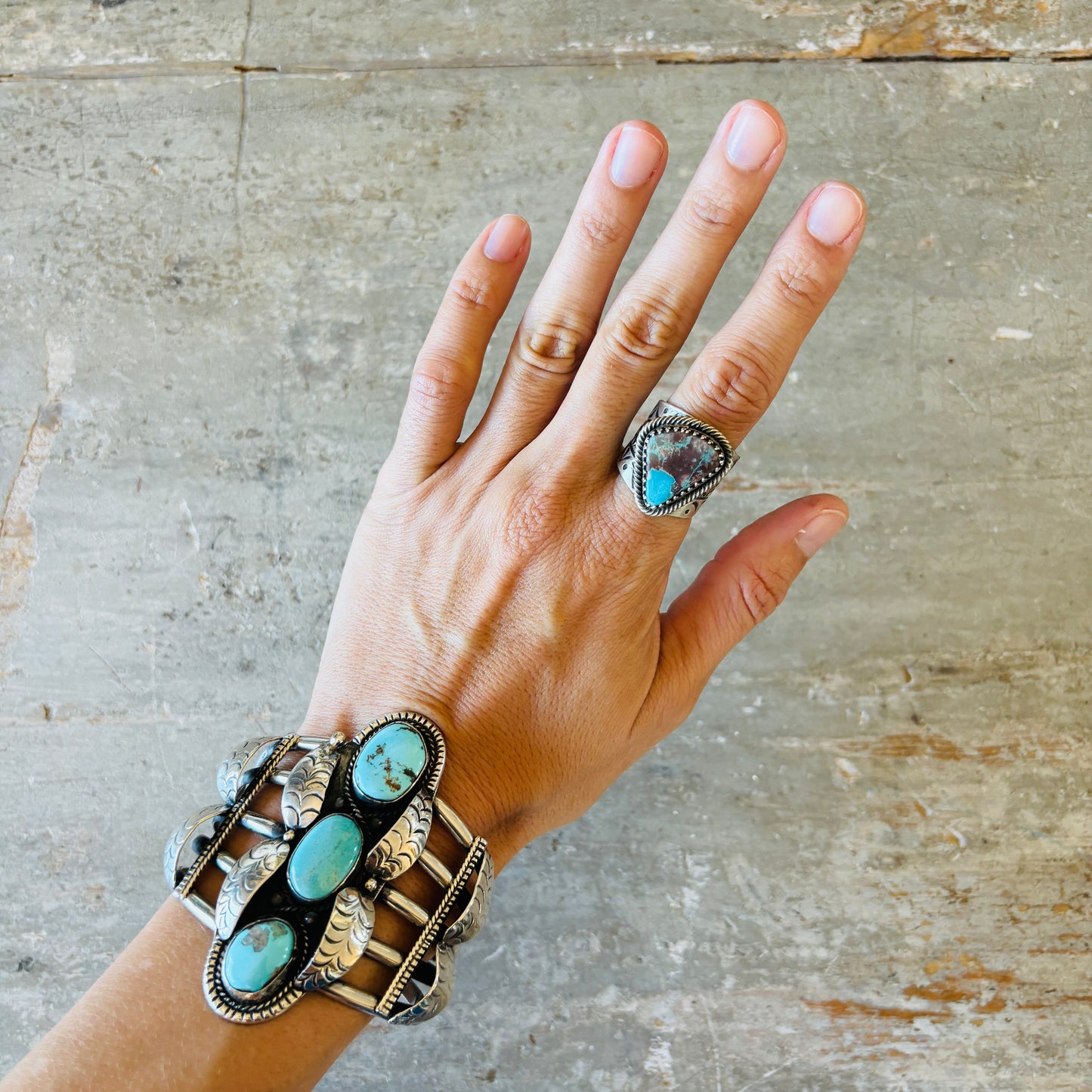 Navajo Chris Etsitty Sterling Silver & Bisbee Turquoise Ring