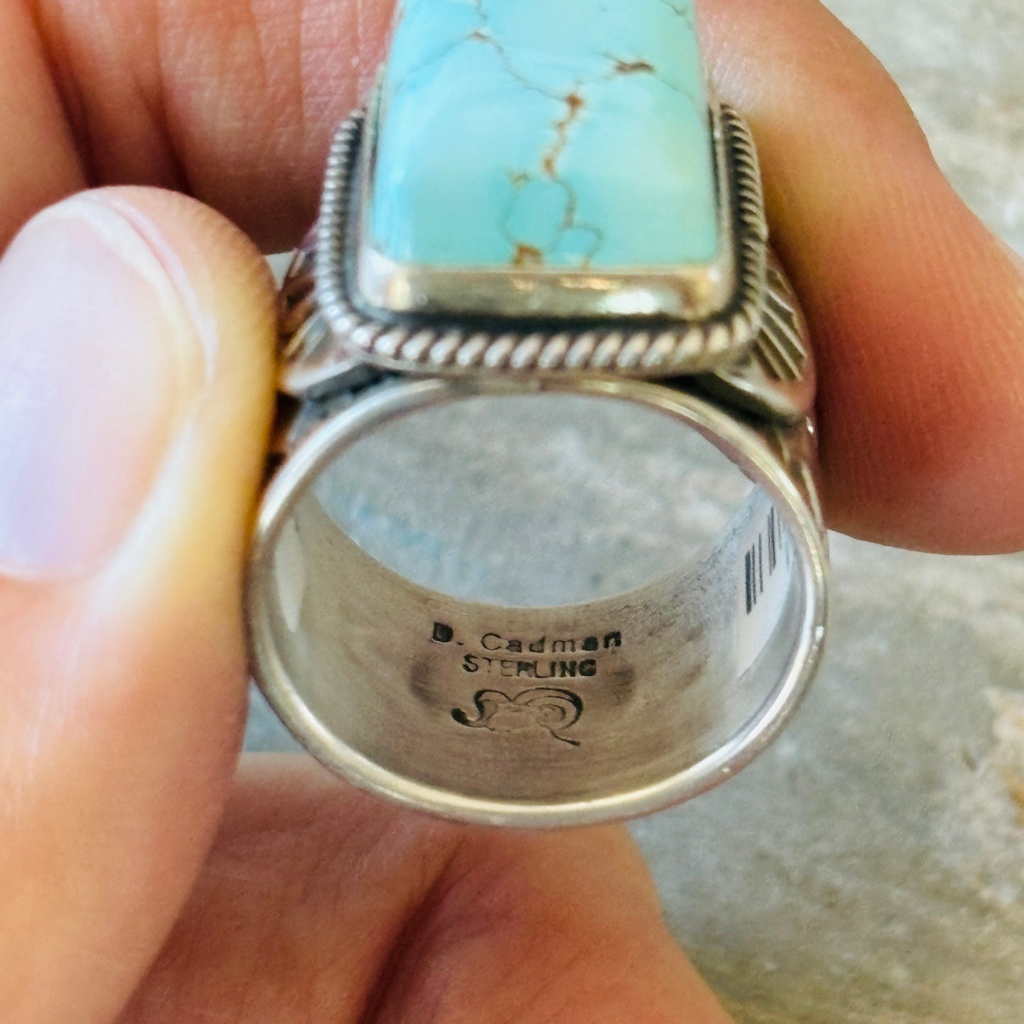 Navajo Darrell Cadman Sterling Silver & #8 Turquoise Ring