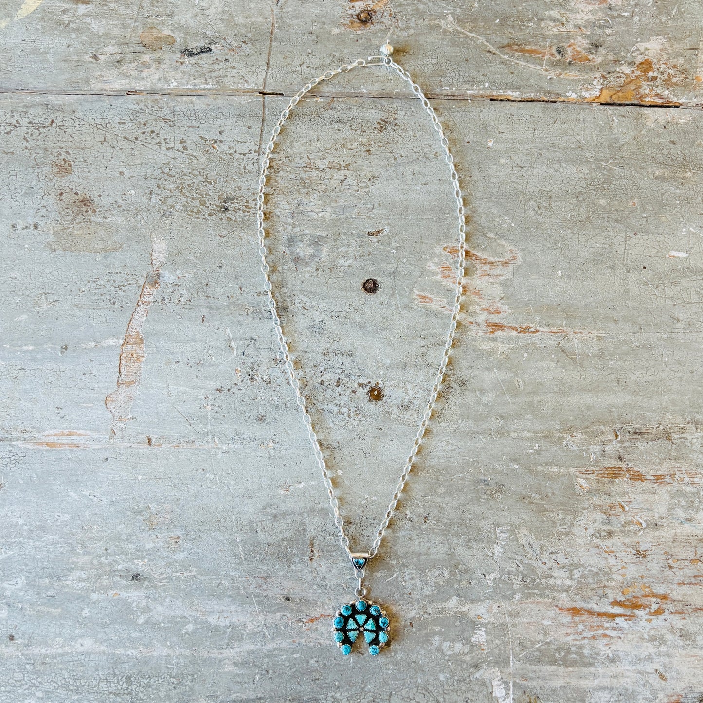 Navajo Signed Sterling Silver & Mixed Turquoise Naja Necklace