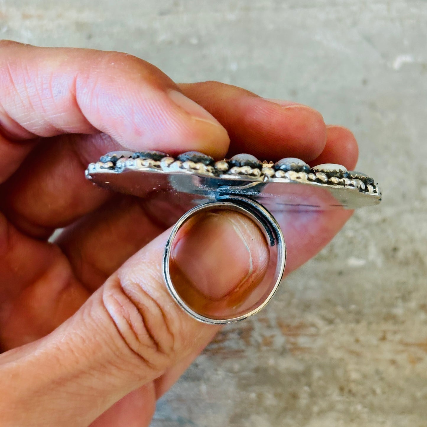Navajo Ednei Yabney Sterling Silver & Shell Heart Cluster Ring