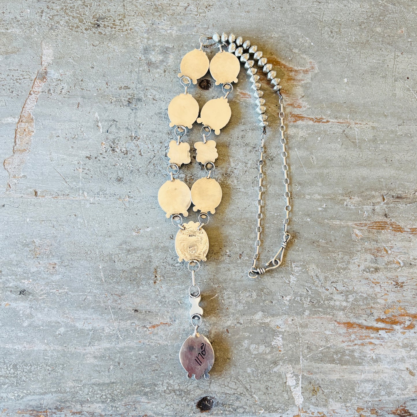 Navajo Signed Sterling Silver & Kingman Turquoise Lariat