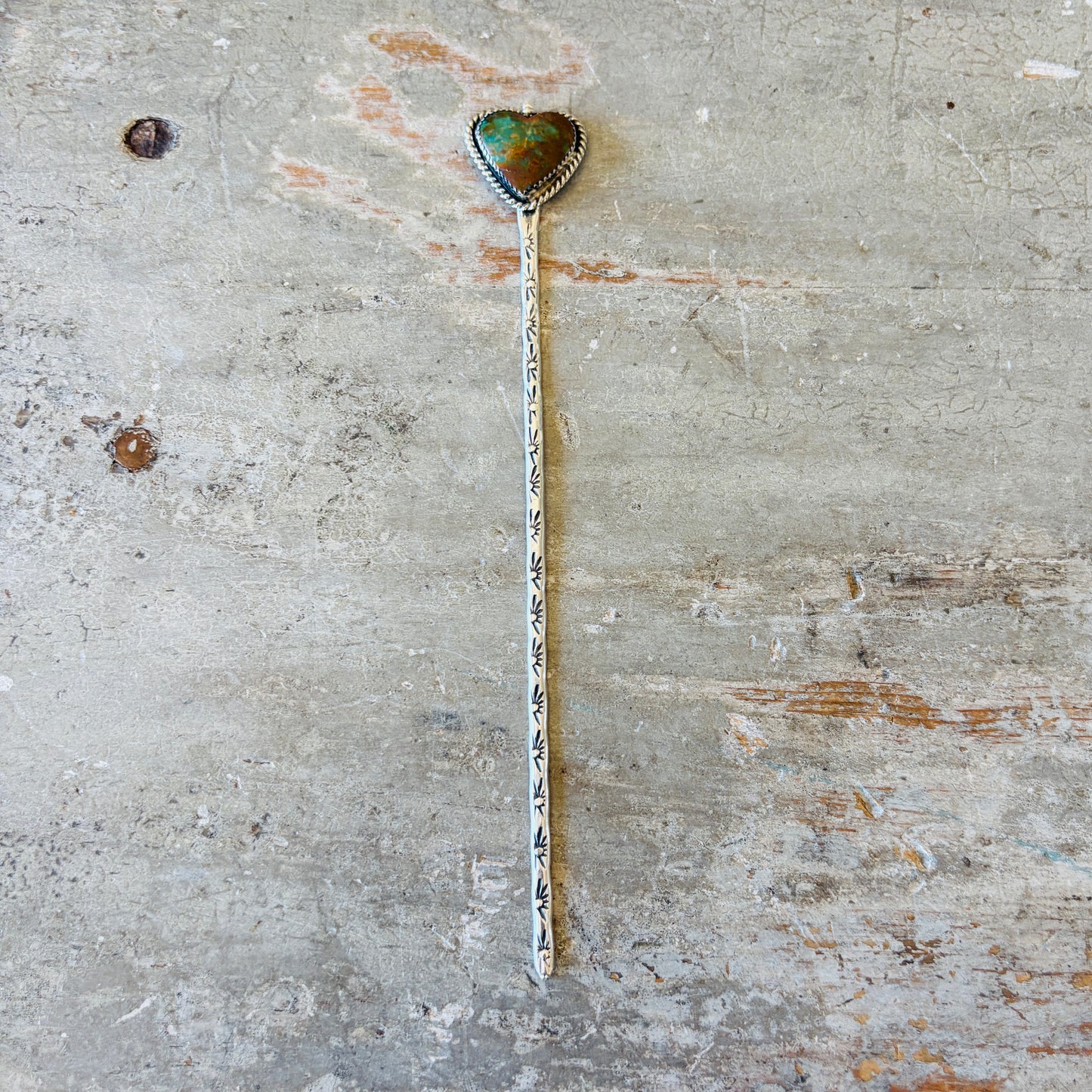 Navajo Lorenzo Ariviso Sterling Silver & Pilot Mountain Turquoise Heart Hair Pin