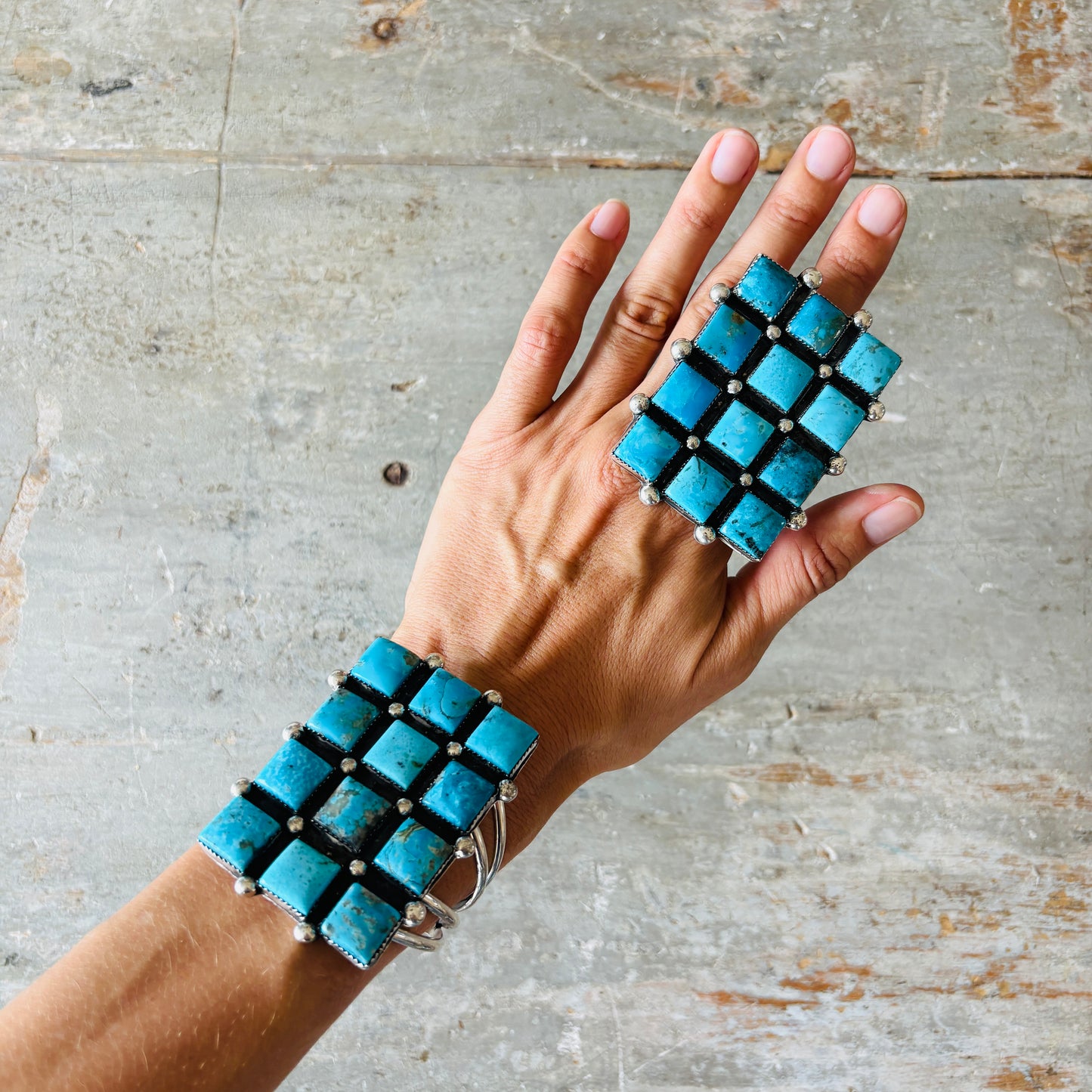 Navajo Lorenzo & Jerilyn Chee Sterling Silver & Kingman Turquoise Statement Cuff