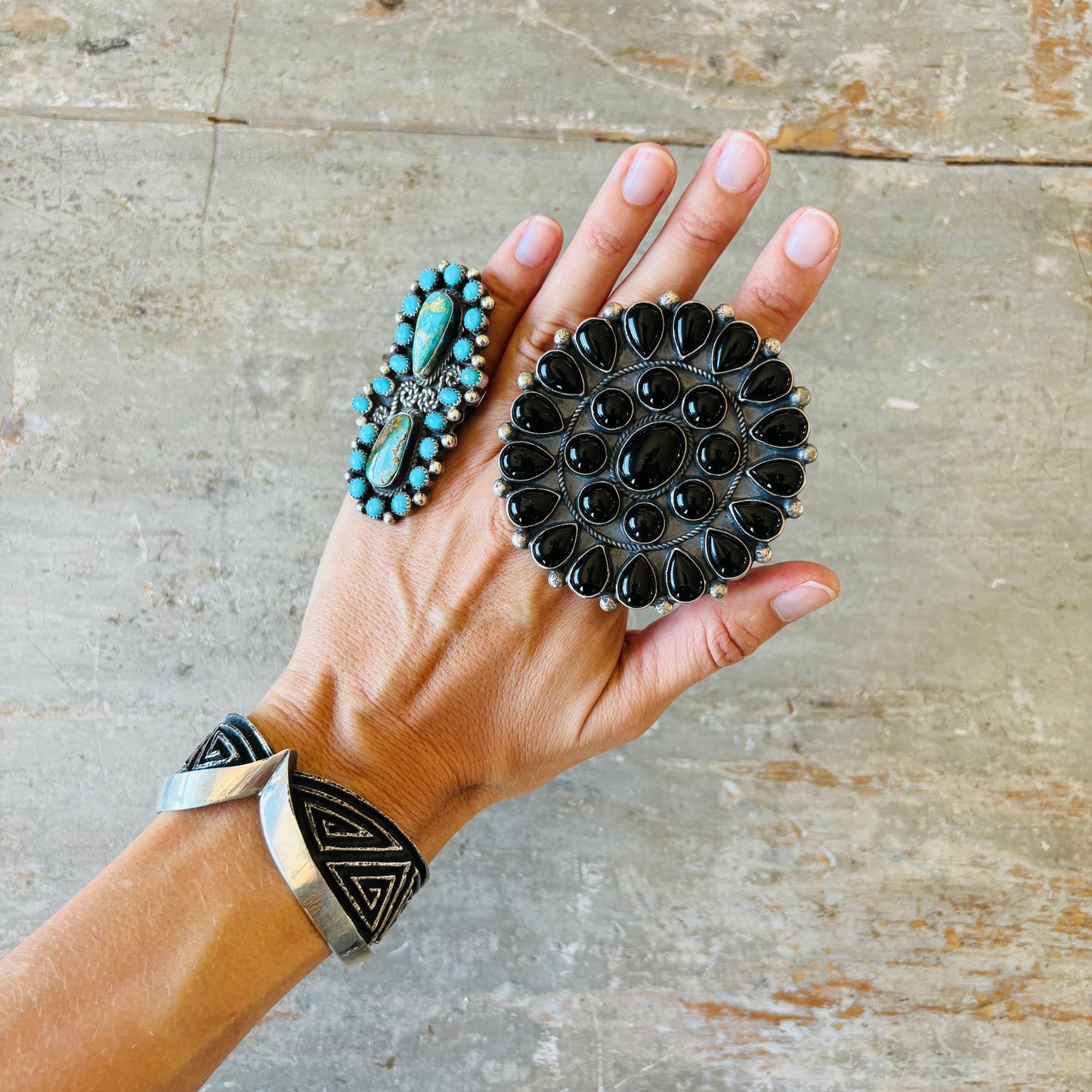 Navajo Aaron Anderson Tufa Cast Geometric Cuff