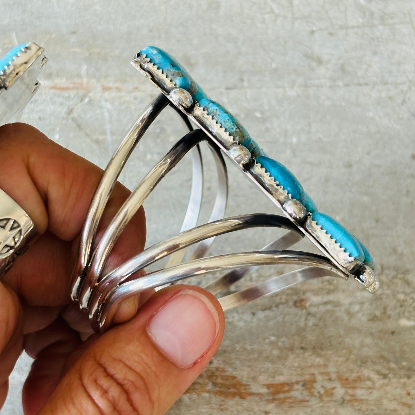 Navajo Lorenzo & Jerilyn Chee Sterling Silver & Kingman Turquoise Statement Cuff