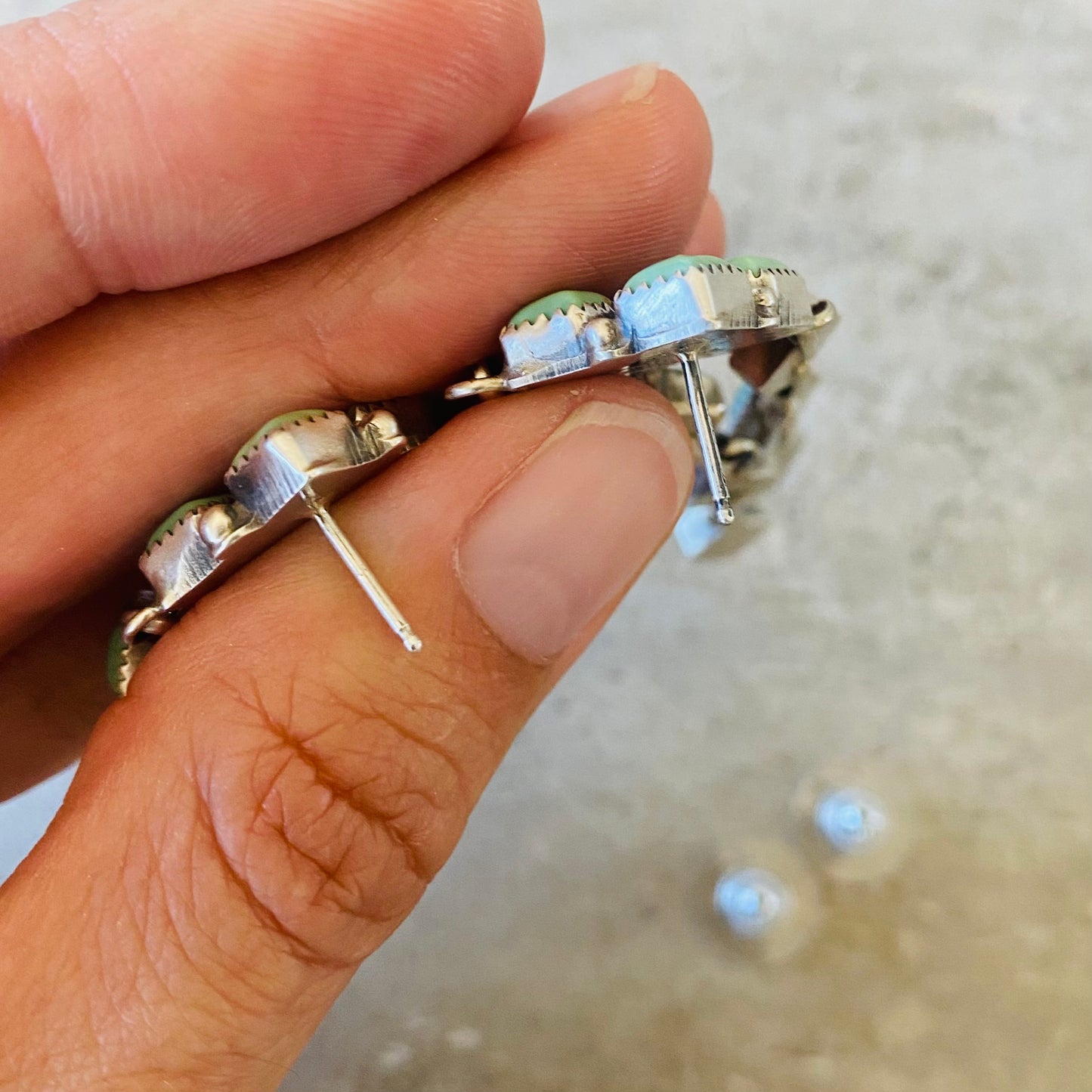 Navajo Julia Etsitty Sterling Silver & Green Turquoise Statement Earrings