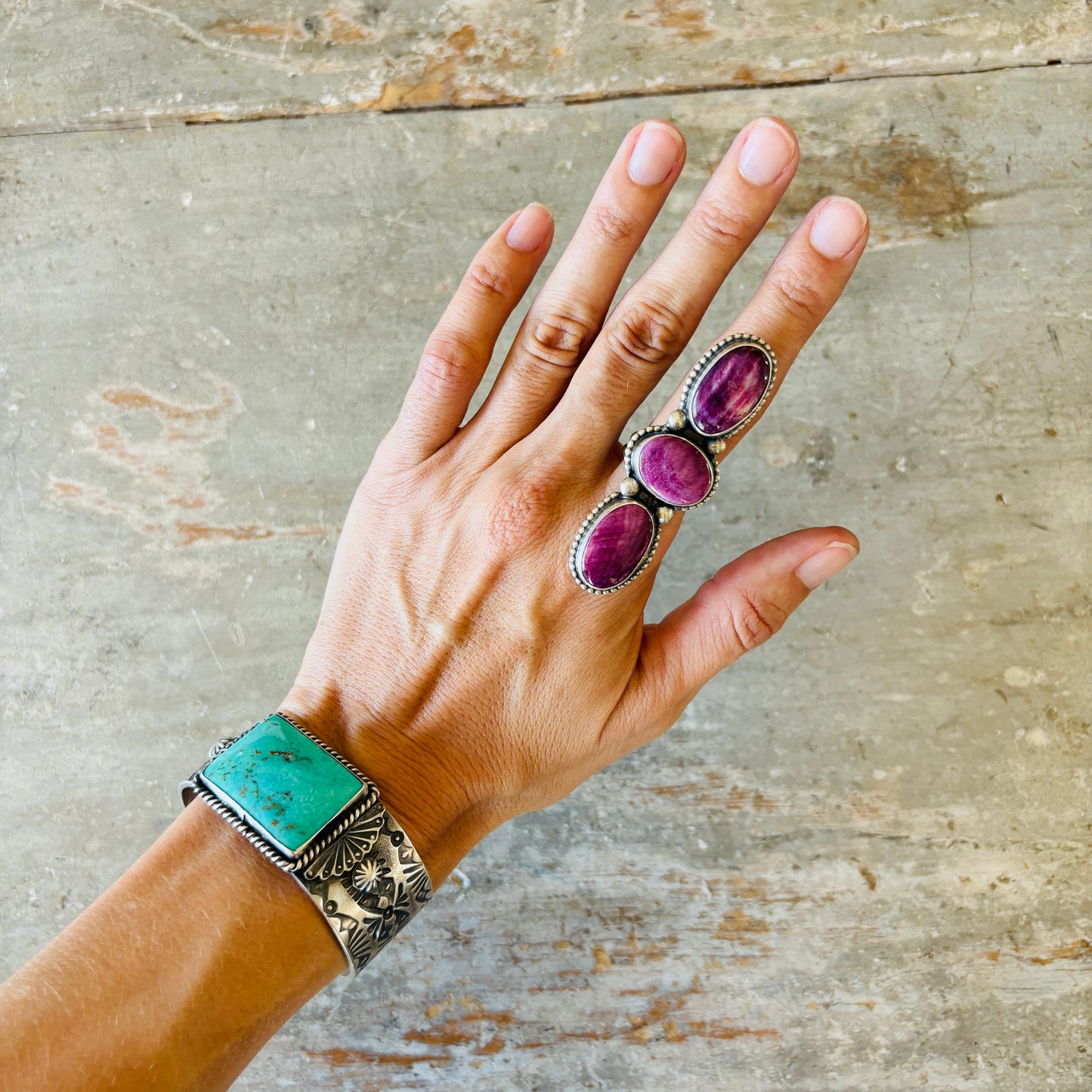 Navajo Travis Jim Sterling Silver & Purple Spiny Oyster Ring