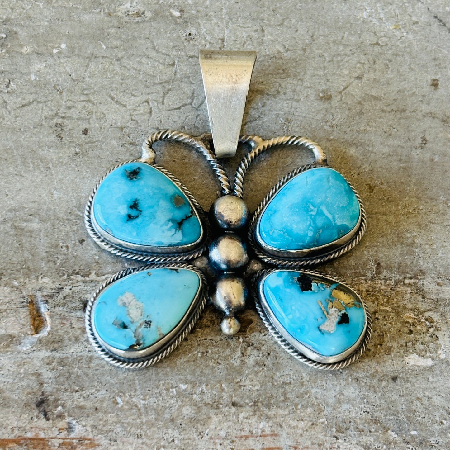 Navajo Darrin Livingston Sterling Silver & Blue Ridge Turquoise Butterfly Pendant