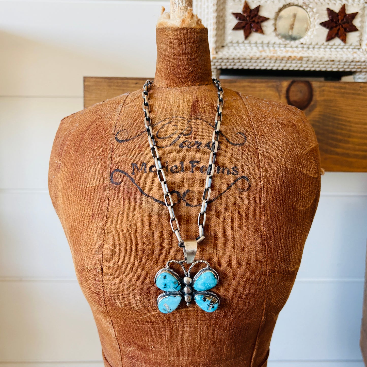Navajo Darrin Livingston Sterling Silver & Blue Ridge Turquoise Butterfly Pendant