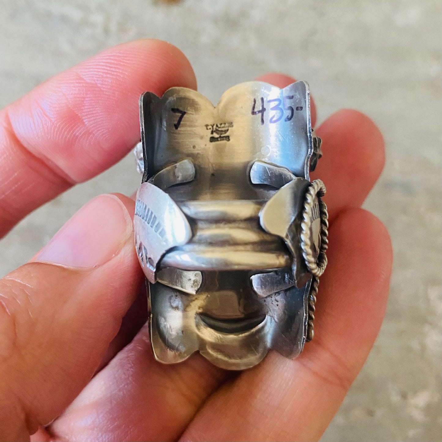 Navajo Tim Yazzie Sterling Silver & Pink Conch Saddle Ring