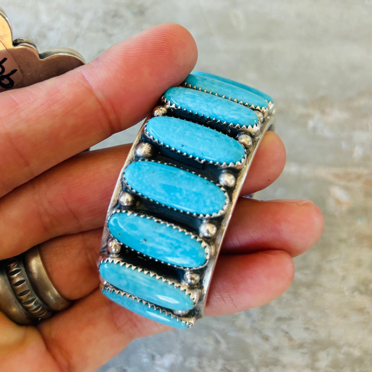 Navajo Glenn Livingston Sterling Silver & Whitewater Kingman Statement Cuff