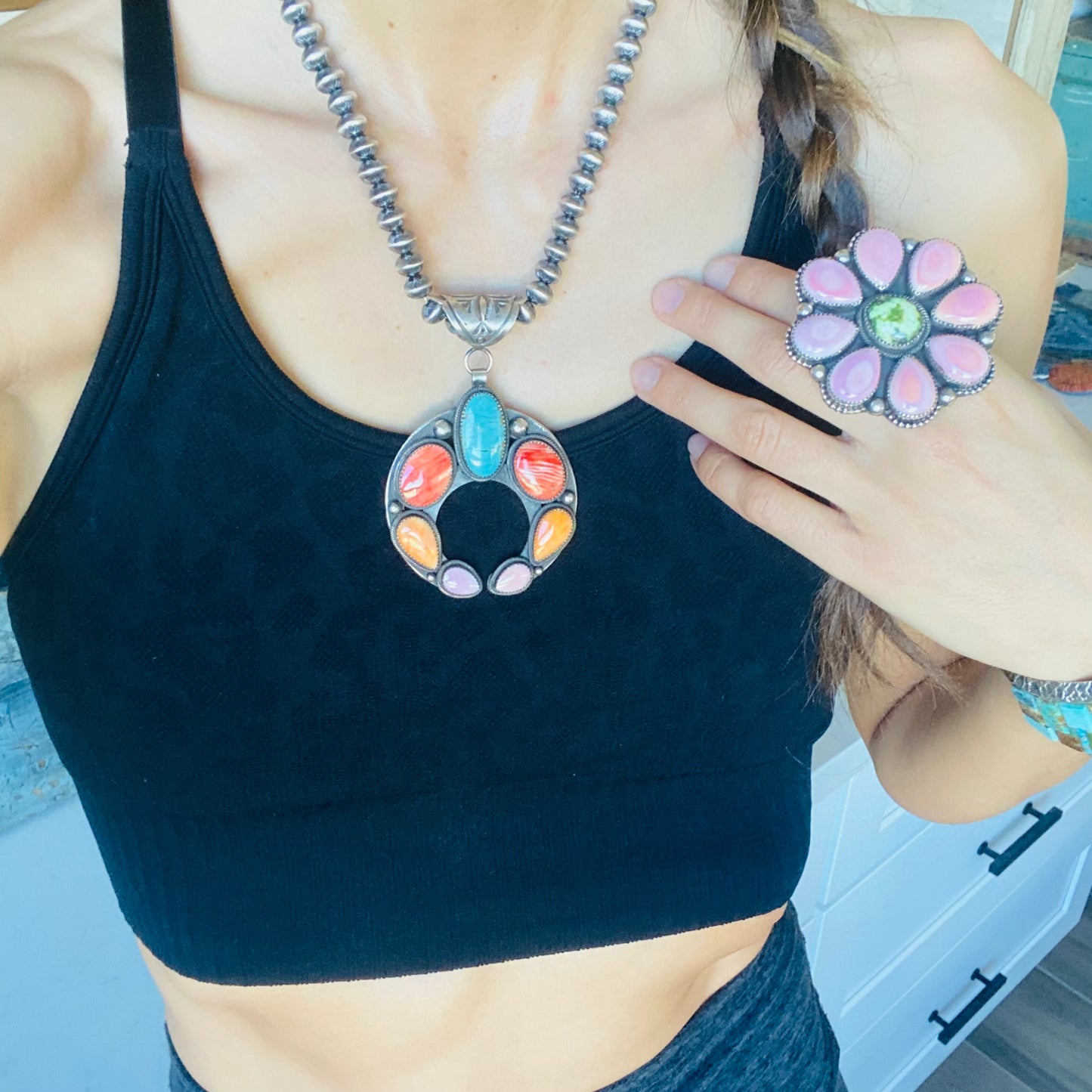 Navajo Kristen Etsitty Multi Stone Naja Pendant