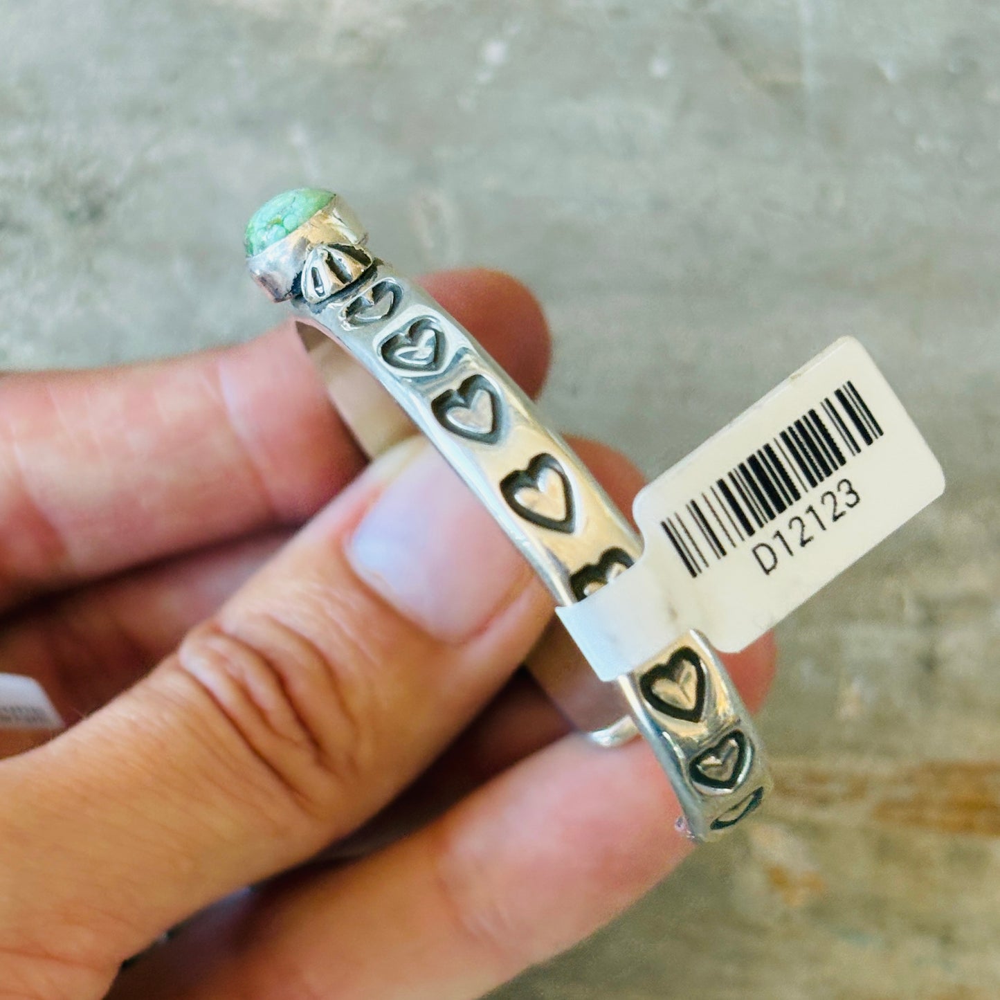 Navajo Darrell Cadman Sterling Silver & Sonoran Turquoise Hearts Stacker Cuff